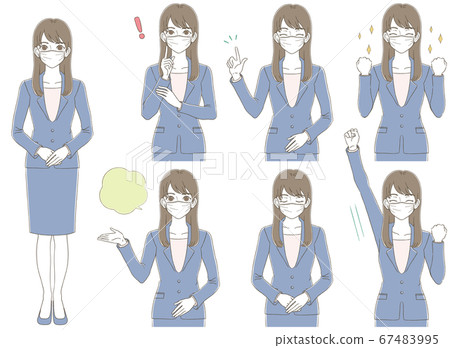 手繪風格的商業插畫集的女人穿著一套帶有正面具的西裝 67483995