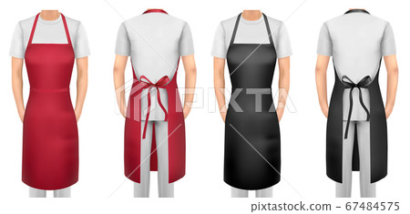 Black and red cotton kitchen apron set. Design 67484575