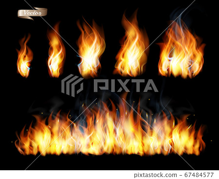 Set of transparent fire flame vectors. 67484577