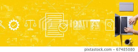 Compliance concept with person using a laptop Compliance concept with person using a laptop 67485080
