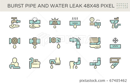 Burst pipe and water leak vector icon set design, 67485462