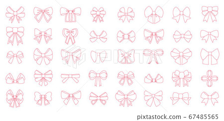 Editable line icon of red bow set. Vector red bows with yellow line ribbons satin bows for xmas gifts, present cards and luxury wrap pack isolated on white backgrounds Editable line icon of red bow set. Vector red bows with yellow line ribbons satin bows for xmas gifts, present cards and luxury wrap pack isolated on white backgrounds 67485565