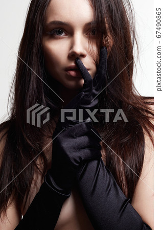 Beautiful Naked Girl in long Gloves. Sexy - Stock Photo [67490865] - PIXTA