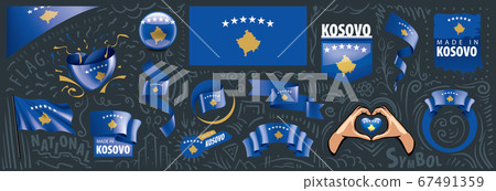 Vector set of the national flag of Kosovo in various creative designs Vector set of the national flag of Kosovo in various creative designs 67491359