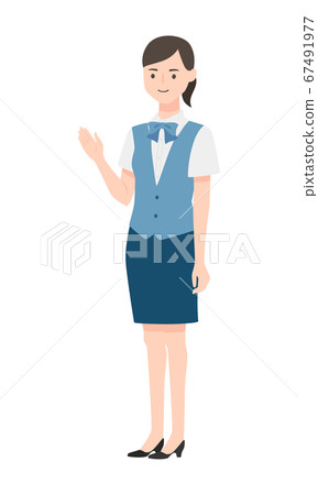 Illustration of a female office worker in uniform who is guiding by hand. 67491977