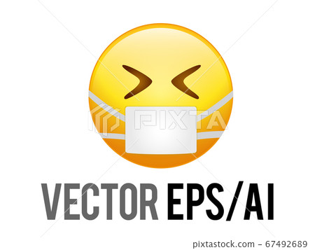 The Isolated vector gradient yellow laughing face icon with closing eyes and mask. The Isolated vector gradient yellow laughing face icon with closing eyes and mask. 67492689
