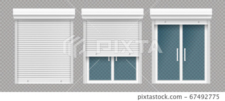 Plastic window with wooden rolling shutter 67492775