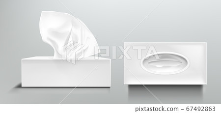 Open and closed box with white paper napkins 67492863