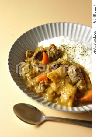 Curry rice with plenty of vegetables and beef meat - Stock Photo ...