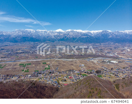 Aerial view of Azumidaira from Mt. Nagamine (Azumino City, Nagano Prefecture) Aerial view of Azumidaira from Mt. Nagamine (Azumino City, Nagano Prefecture) 67494041