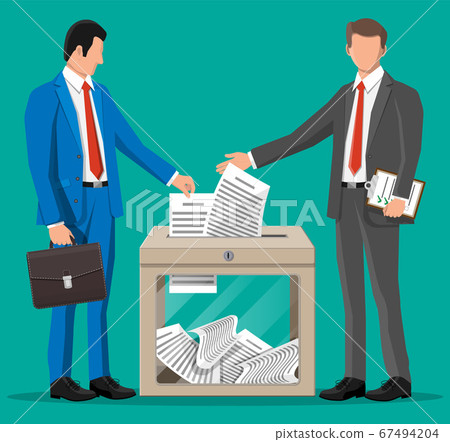 Businessman and ballot box. Businessman and ballot box. 67494204