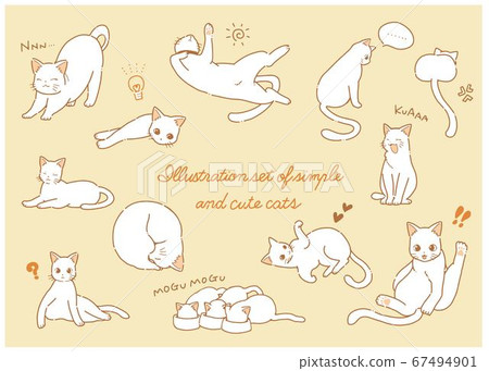 Hand Drawn Simple And Cute Cat Illustration Set Stock Illustration