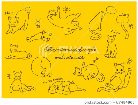 Hand drawn simple and cute cat illustration set 67494903