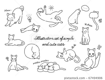 手繪簡單又可愛的貓咪插圖集 67494906