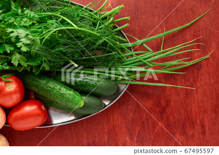 healthy food - fresh vegetables and greens on a 67495597