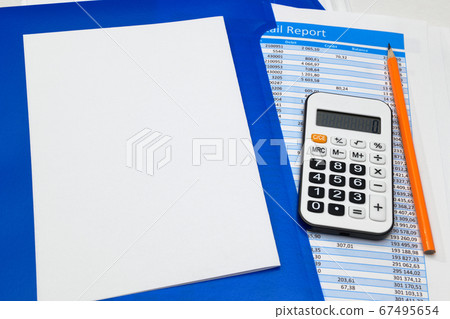 business office desk closeup - financial reports, 67495654