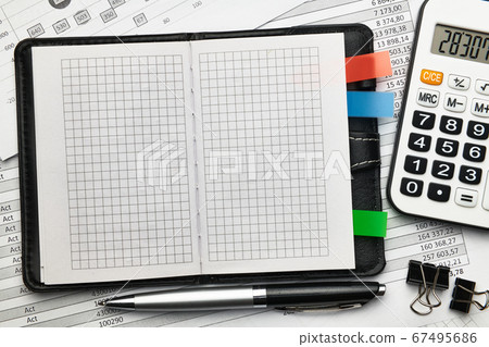 Top view of office employee's desk - work with 67495686