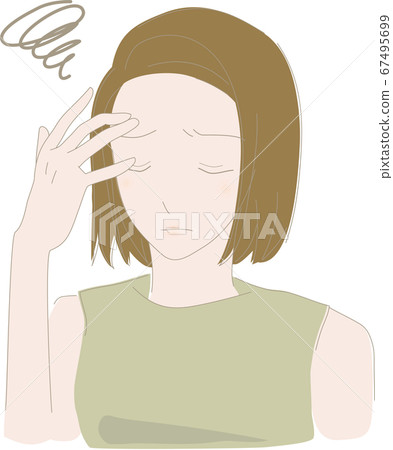 沮喪的婦女由於焦慮把她的頭放在她的頭上 67495699