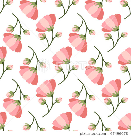 Retro seamless pattern with pink blooming flower. - Stock Illustration ...