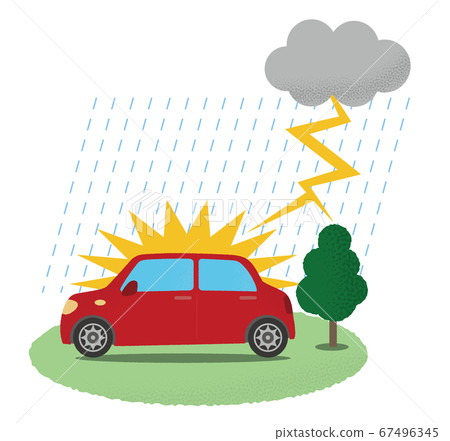Vector illustration of a red car suffering from a lightning strike 67496345