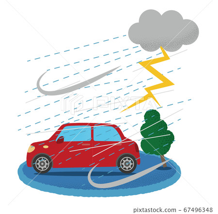 遭受雷暴的汽車矢量插畫 67496348