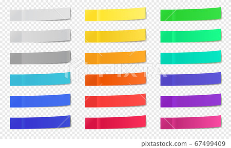 Stick paper notes. Post note sticky tape, colorful post notes, memo paper post it notes, narrow office note sticks vector isolated icons set Stick paper notes. Post note sticky tape, colorful post notes, memo paper post it notes, narrow office note sticks vector isolated icons set 67499409