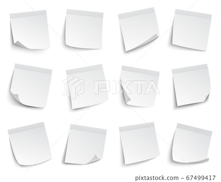 Note paper stickers. White blank memo paper notes, sticky paper sheets, business post-it notes vector illustration set 67499417