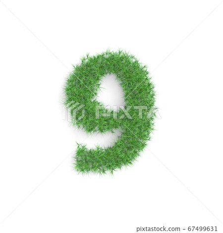 9 nine number symbol made of green grass isolated on white background, part of the set. Sustainable technology or lifestyle related 3d rendering 9 nine number symbol made of green grass isolated on white background, part of the set. Sustainable technology or lifestyle related 3d rendering 67499631