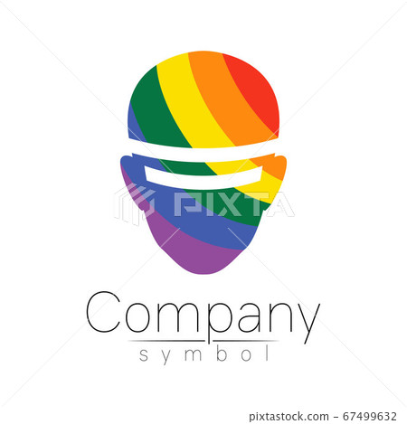 Vector logotype symbol of human head. Virtual reality logo. Person face. Rainbow color isolated on white. Concept sign for business, science, psychology, medicine, VR, technology, LGBT. Creative 67499632