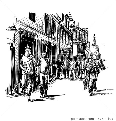 Drawing Of The People Are Walking At Local Stock Illustration Drawing Of The People Are Walking At Local Stock Illustration