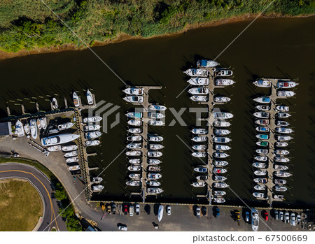 Aerial view of yacht marina in pier speedboat Aerial view of yacht marina in pier speedboat 67500669