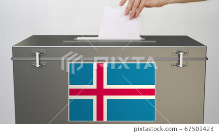 Ballot box with flag of Iceland, election related 3d rendering Ballot box with flag of Iceland, election related 3d rendering 67501423