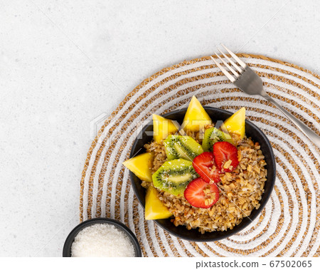 Flat lay top view healthy food breakfast concept. 67502065
