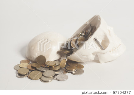 Coins in skulls head 67504277