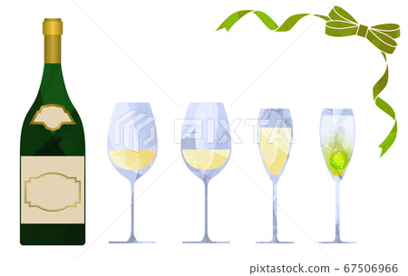 Illustration set of white wine and wine bottle and ribbon-cutout style 67506966