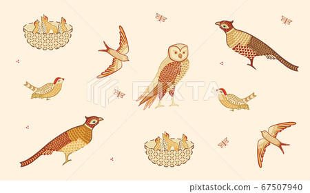 Vintage birds collection isolated on light background. Vector illustration Vintage birds collection isolated on light background. Vector illustration 67507940