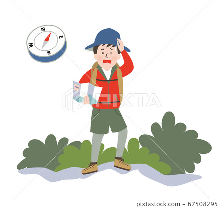 Anxious young man looking at a map in the mountains Anxious young man looking at a map in the mountains 67508295