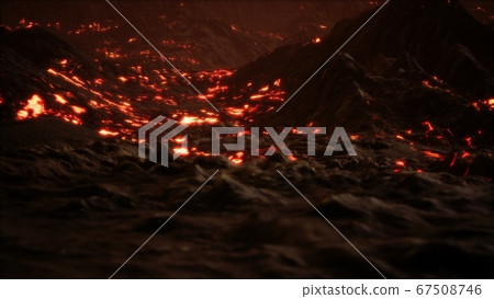 Red Orange vibrant Molten Lava flowing onto grey Red Orange vibrant Molten Lava flowing onto grey 67508746