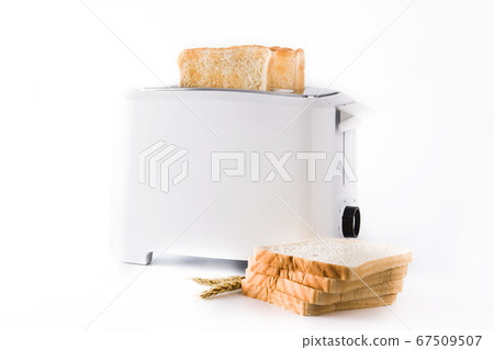 Toasted toast bread in white toaster isolated on white background Toasted toast bread in white toaster isolated on white background 67509507