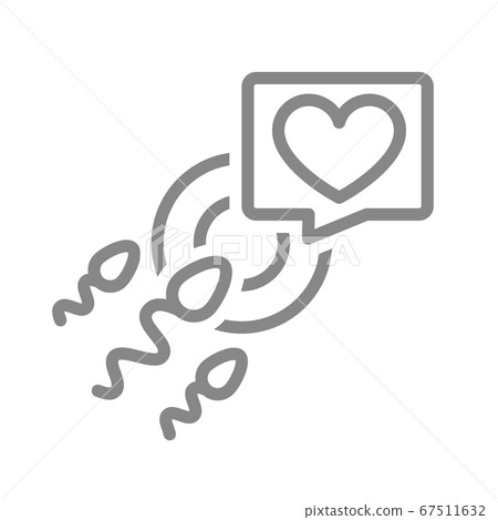 Ovum and spermatozoon with heart in speech bubble line icon. Healthy human fertilization symbol 67511632