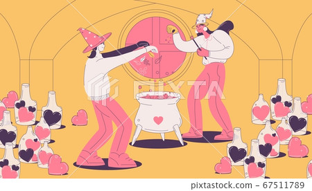 Wizard concept illustration. Girls boil a love Wizard concept illustration. Girls boil a love 67511789