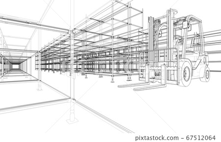 Warehouse shelves and forklift Warehouse shelves and forklift 67512064