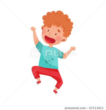 Happy Boy Character Jumping High with Joy and... - Stock Illustration ...
