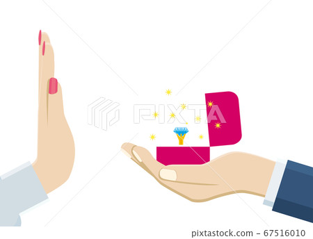 Flat illustration: Proposal of a hand with the image of rejecting a wedding ring 67516010