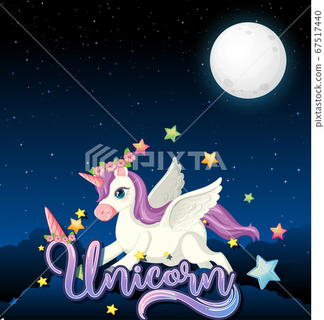 Blank banner with cute unicorn in night sky Blank banner with cute unicorn in night sky 67517440