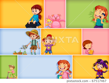 Set of different kid characters on different color 67517467