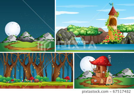 Four different scene of nature fantasy world with 67517482