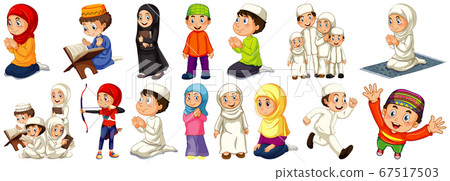 Set of different muslim people cartoon character 67517503