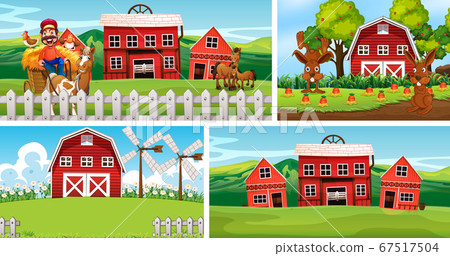 Set of different farm scenes with animal farm Set of different farm scenes with animal farm 67517504