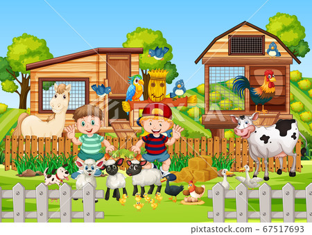 Farm in nature scene with animal farm 67517693